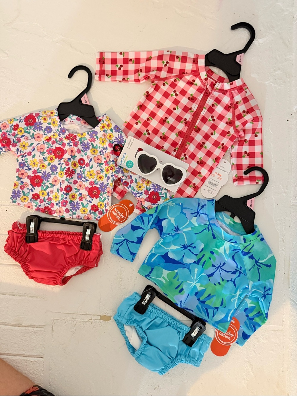 Girls' Floral & Plaid Rash Guard Swim Set Bundle - Pink, Red, Blue, Turquoise